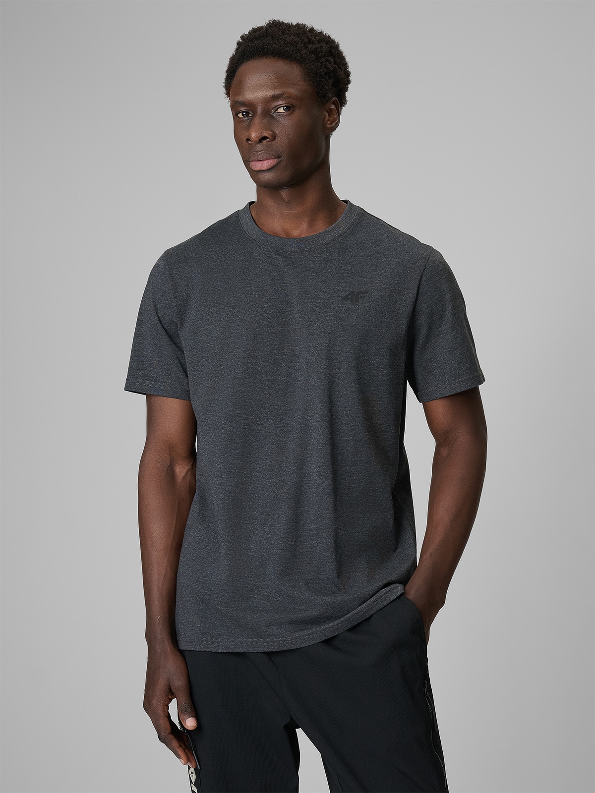 4F T-shirt regular gładki męski - szary XXL