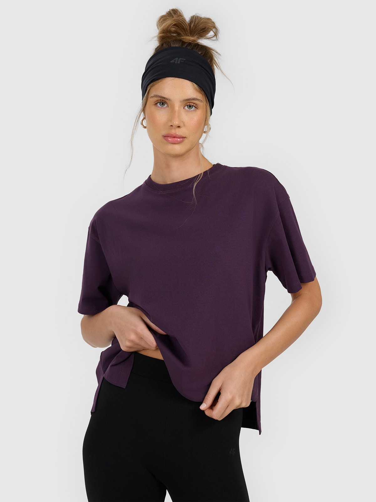 4F T-shirt loose gładki damski - fioletowy XS