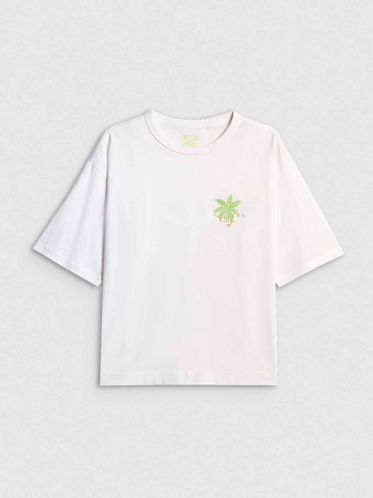 4F T-shirt boxy z nadrukiem damski - biały XL