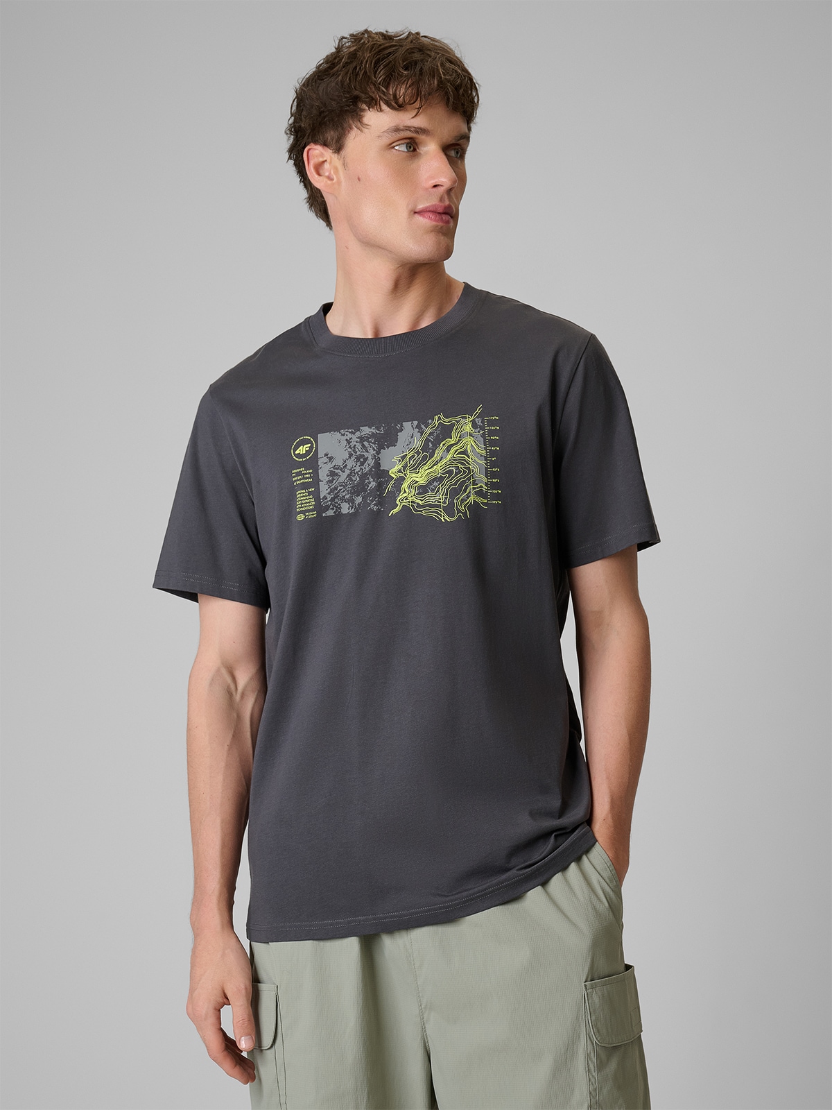4F T-shirt regular z nadrukiem męski - szary XL