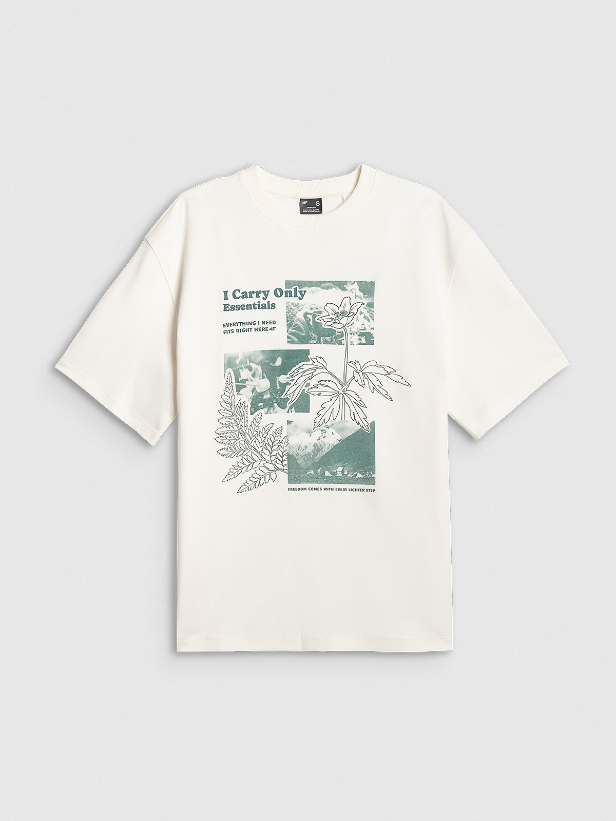 4F T-shirt loose z nadrukiem damski - biały S