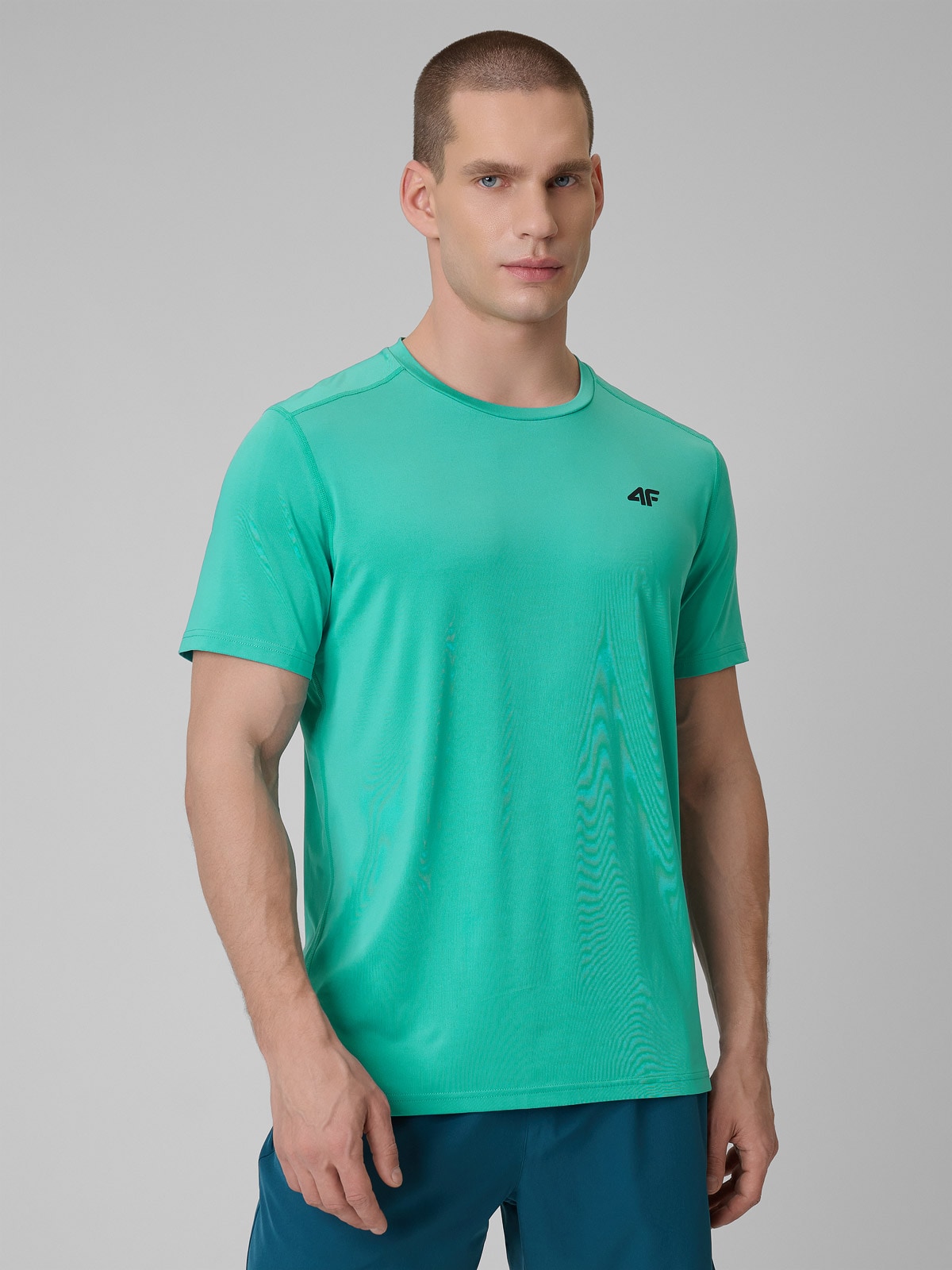 4F Koszulka treningowa regular szybkoschnąca męska - turkusowa XXL