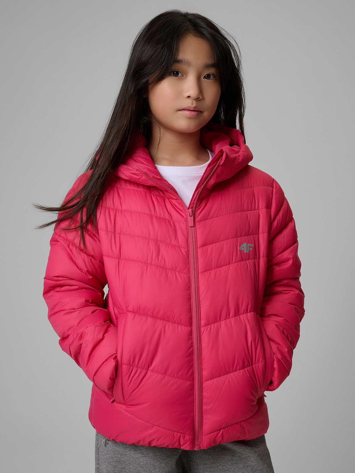 4F Kurtka z wypełnieniem syntetycznym dziewczęca - różowa 164 (13-14 lat)