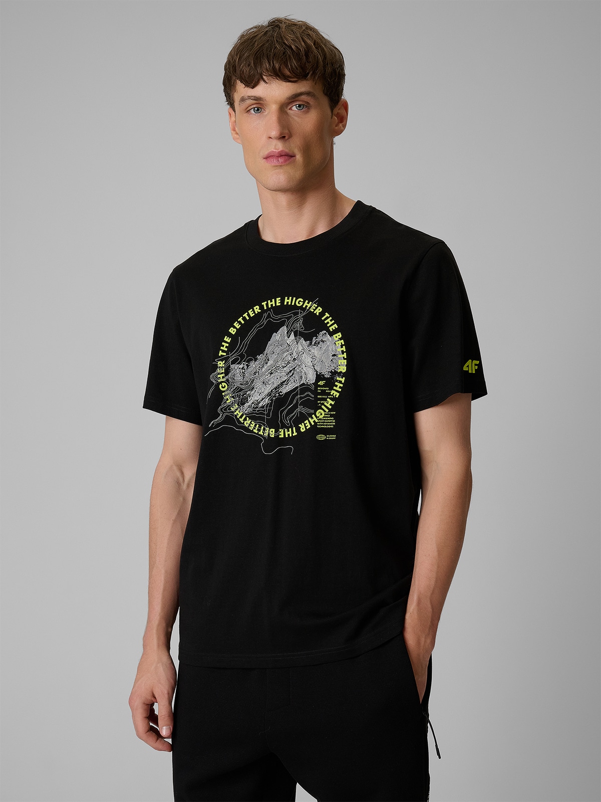 4F T-shirt regular z nadrukiem męski - czarny XL