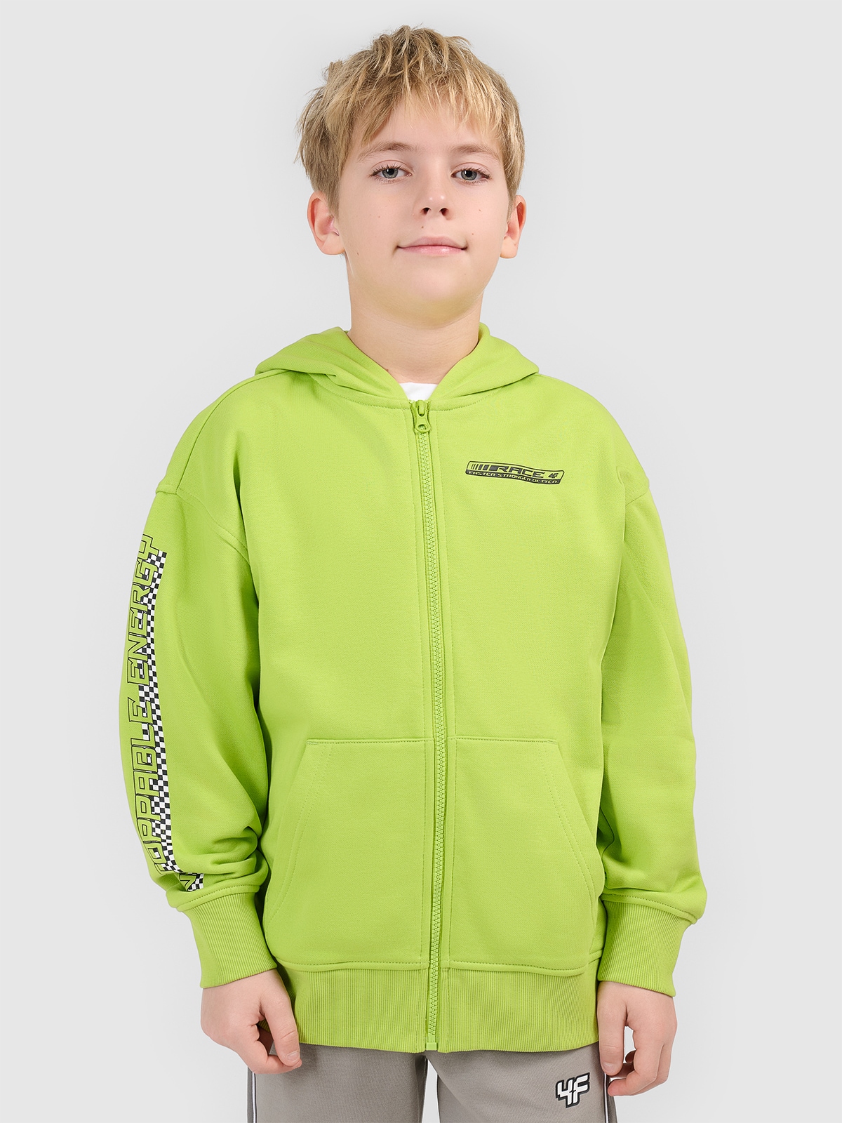 4F Bluza dresowa loose z kapturem chłopięca - zielona 158/164 (12-14 lat)