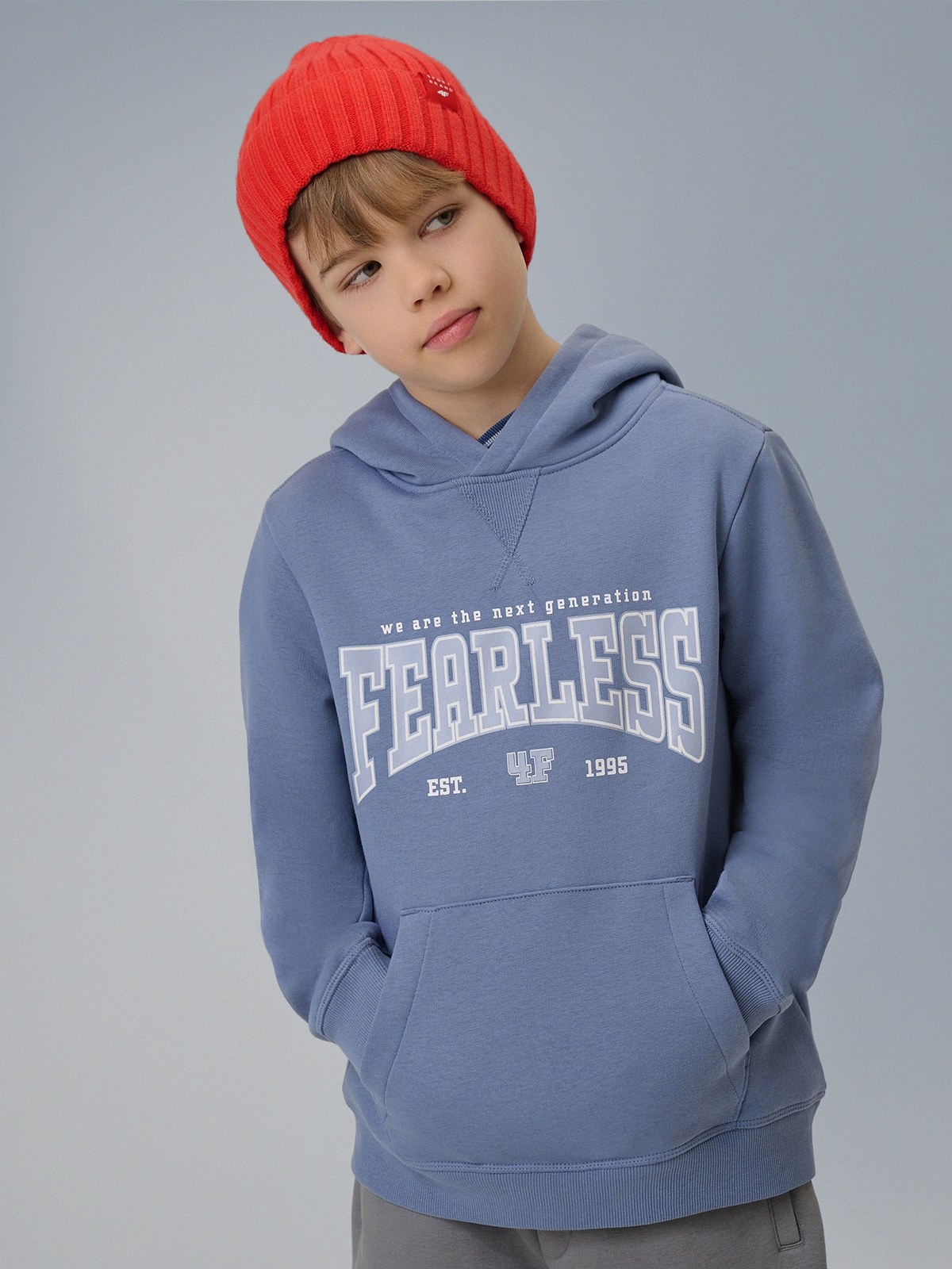 4F Bluza dresowa regular z kapturem chłopięca - niebieska 164 (13-14 lat)