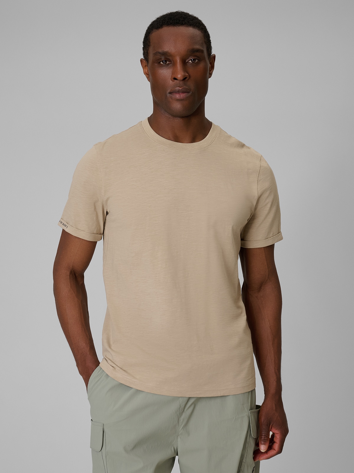 4F T-shirt regular gładki męski - beżowy XXL