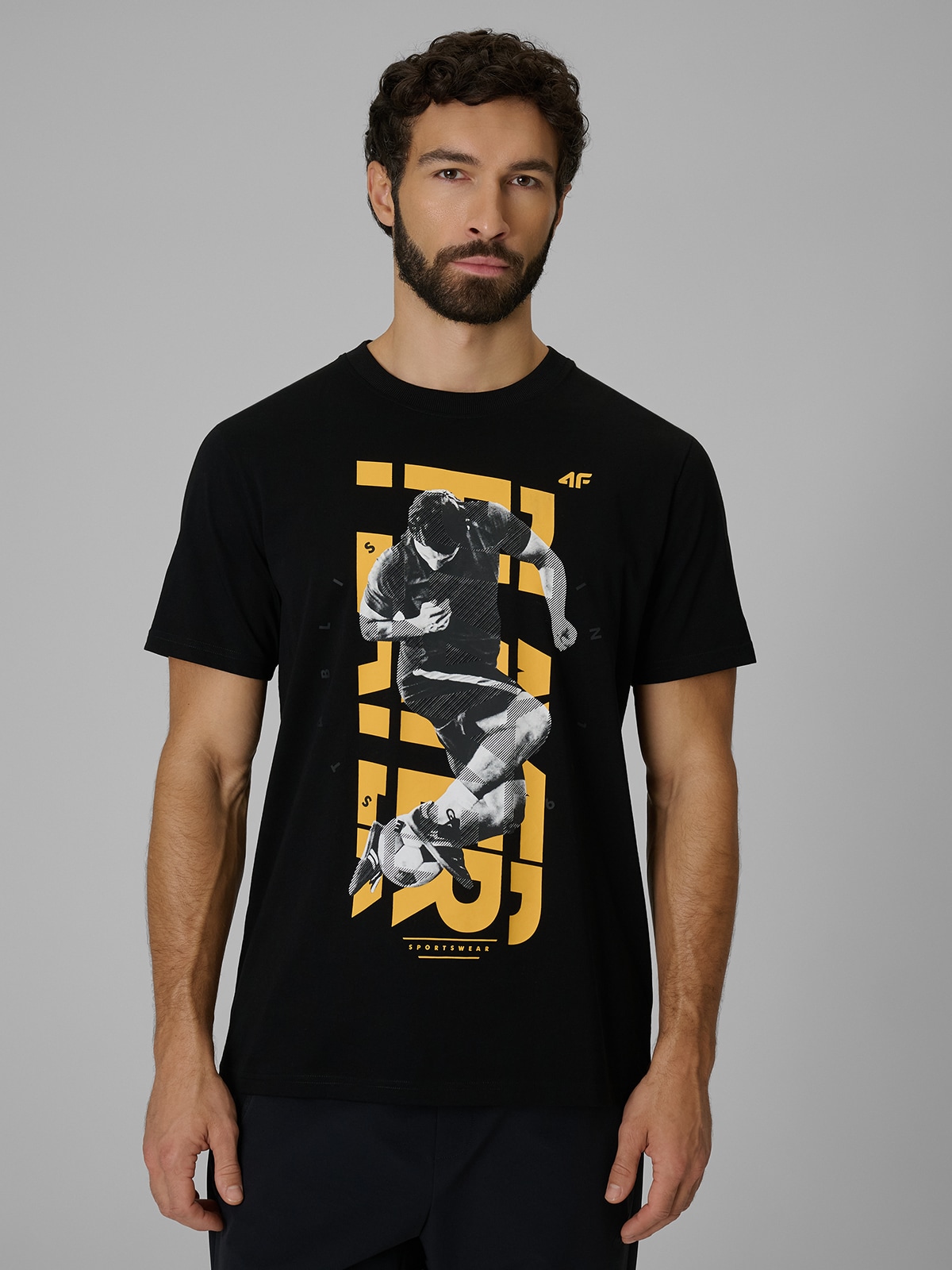 4F T-shirt regular z nadrukiem męski - czarny XXL