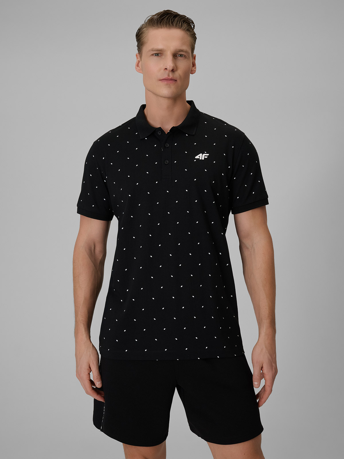 4F Koszulka polo regular męska - czarna XL