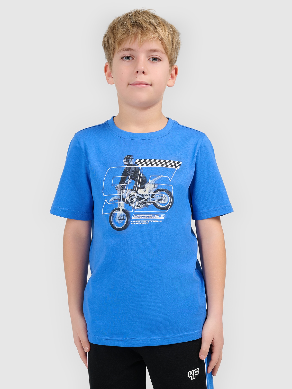 4F T-shirt regular z nadrukiem chłopięcy - niebieski 164 (13-14 lat)