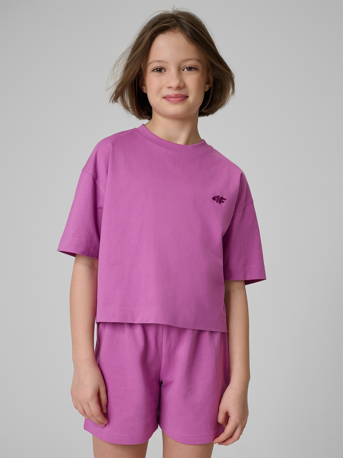 4F T-shirt loose gładki dziewczęcy - różowy 158/164 (12-14 lat)