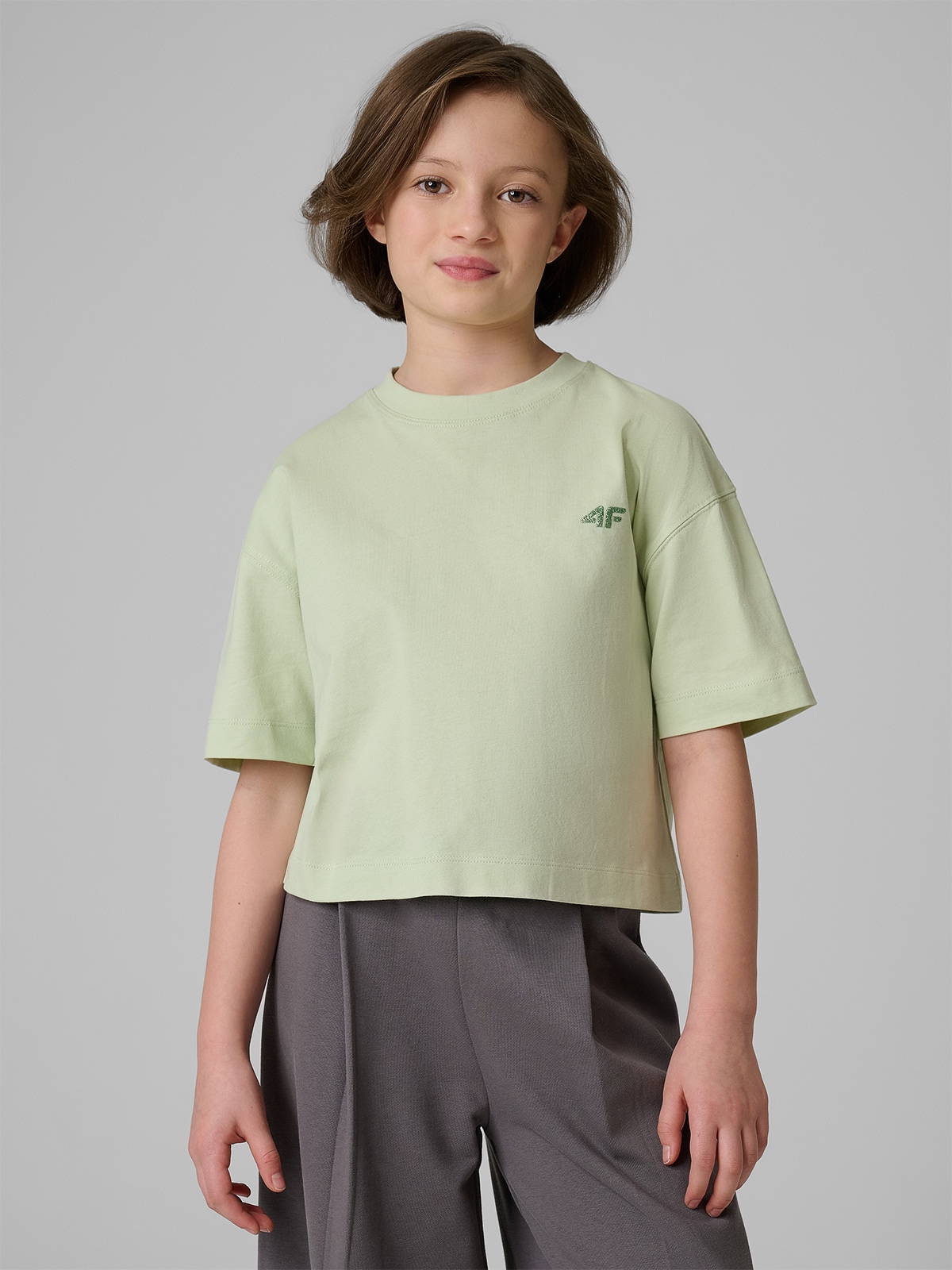 4F T-shirt loose gładki dziewczęcy - zielony 158/164 (12-14 lat)