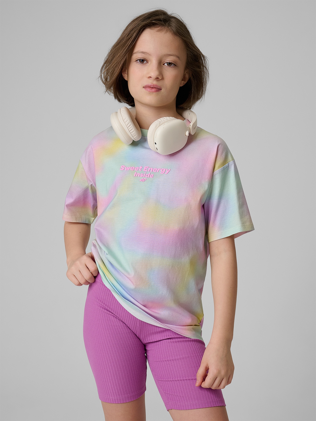4F T-shirt loose z nadrukiem dziewczęcy - multikolor 146/152 (10-12 lat)