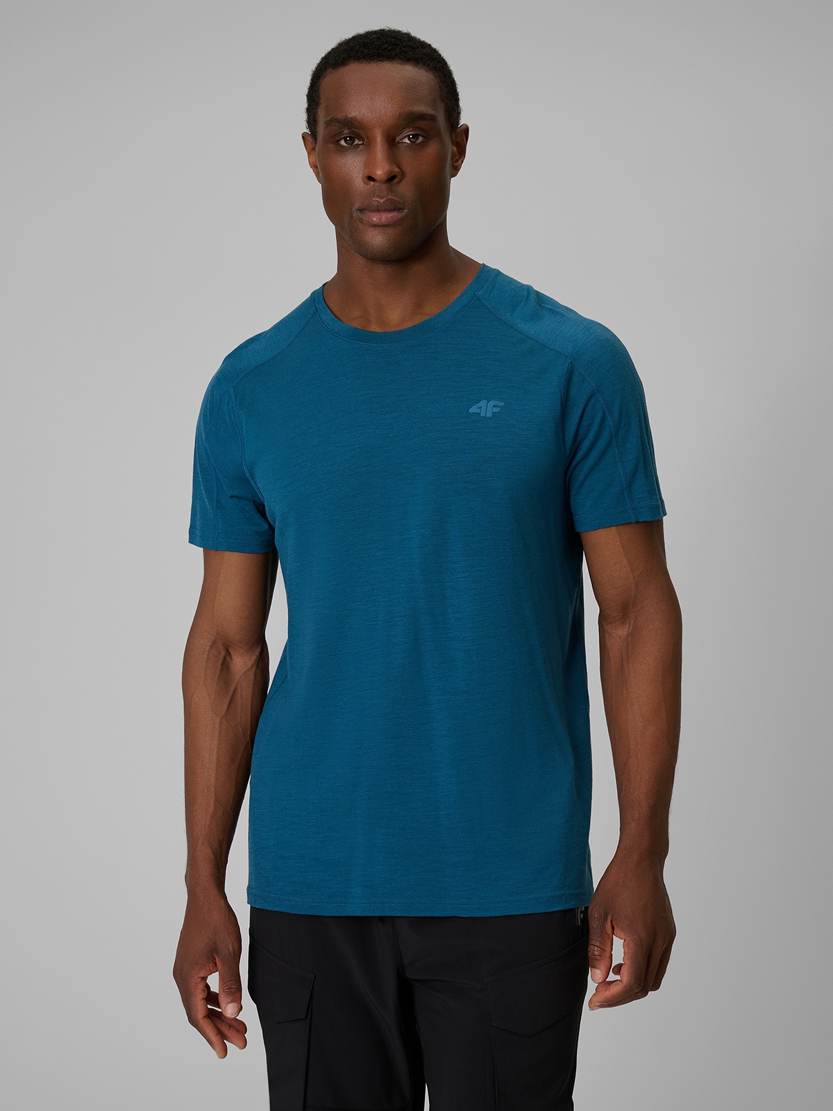 4F Koszulka trekkingowa z wełną merino męska - turkusowa XXL