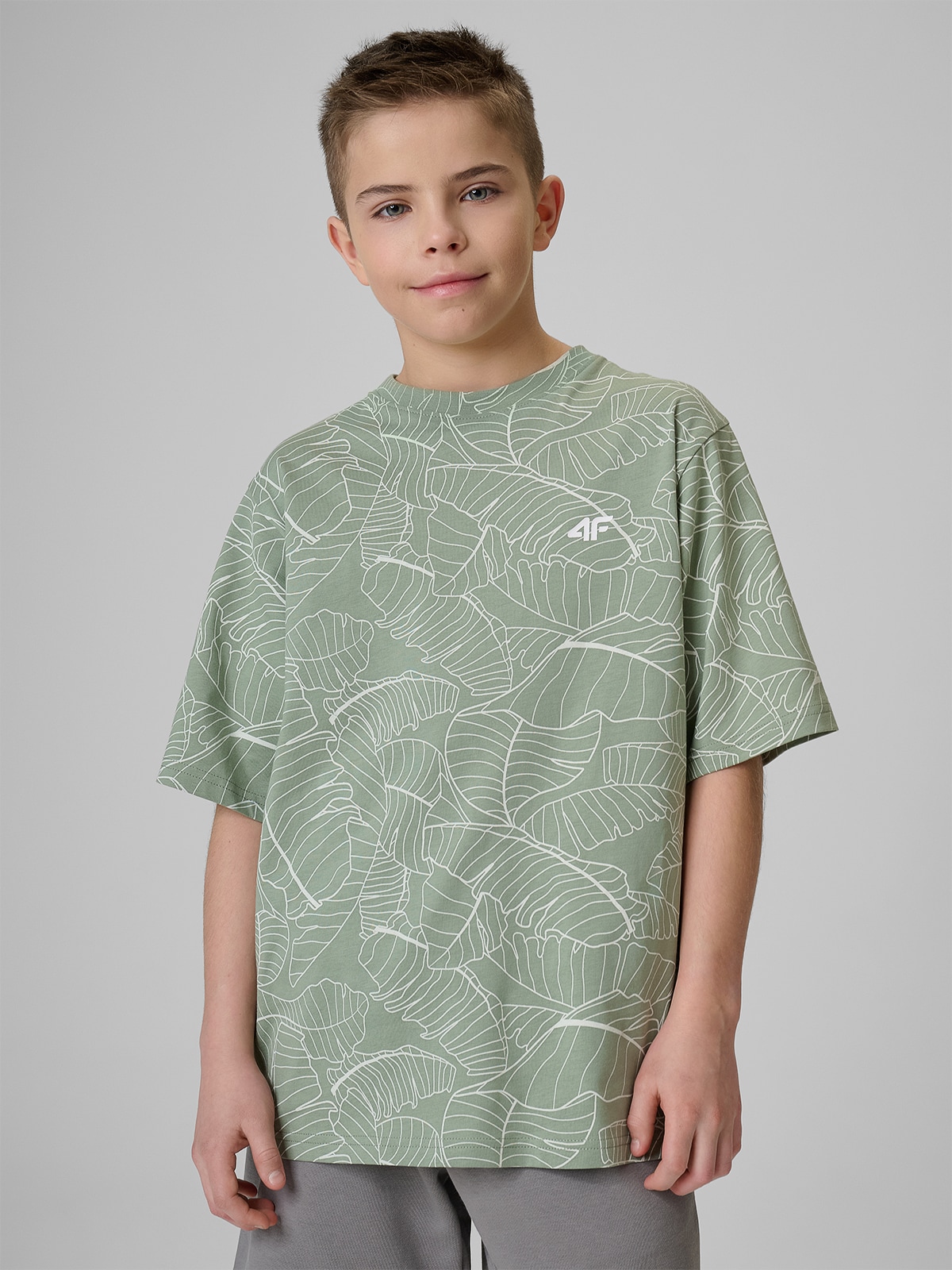 4F T-shirt loose z nadrukiem chłopięcy - miętowy 164 (13-14 lat)