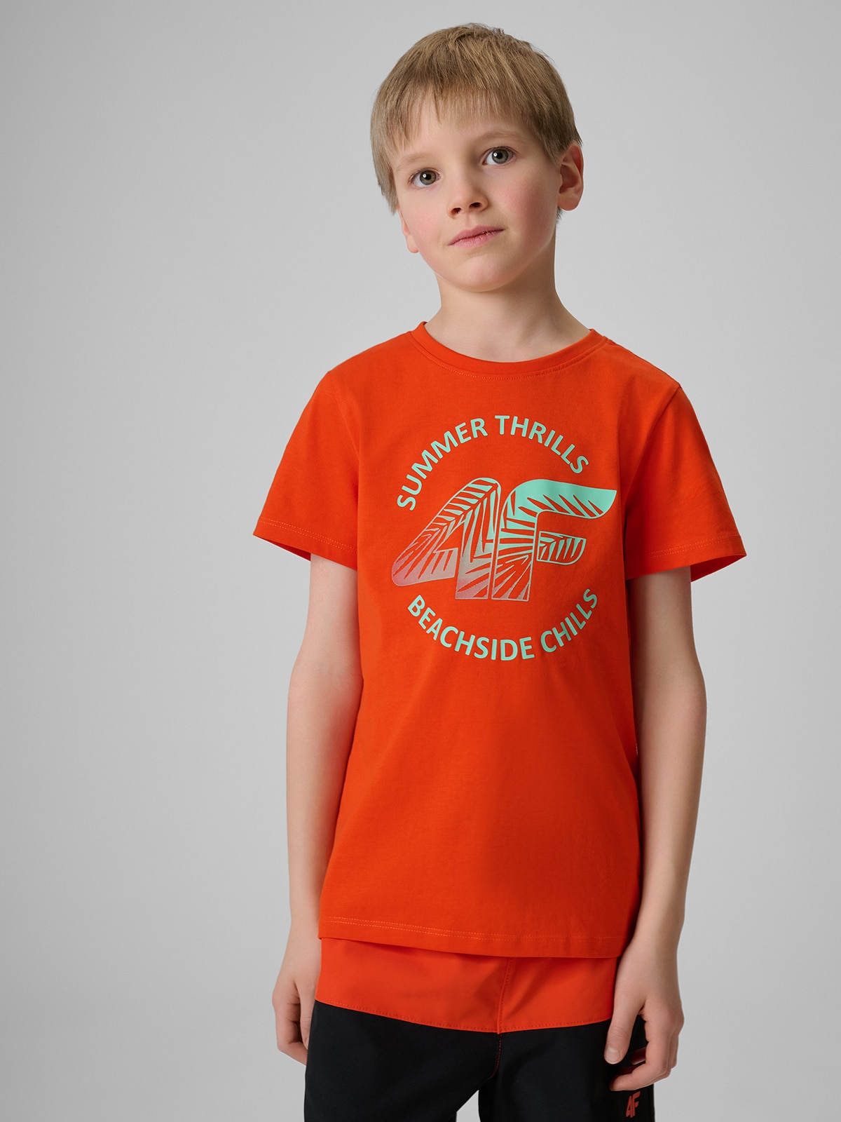 4F T-shirt loose z nadrukiem chłopięcy - czerwony 164 (13-14 lat)