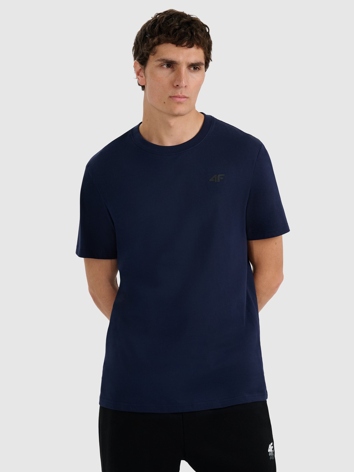 4F T-shirt regular gładki męski - granatowy XXL