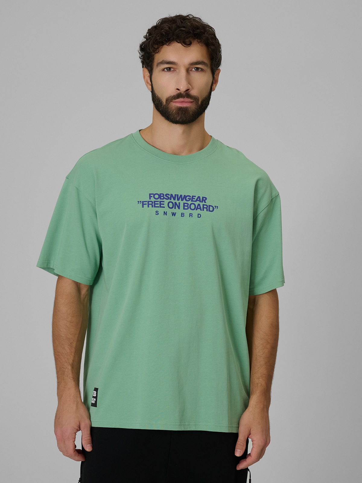 4F T-shirt loose z nadrukiem męski - miętowy XL