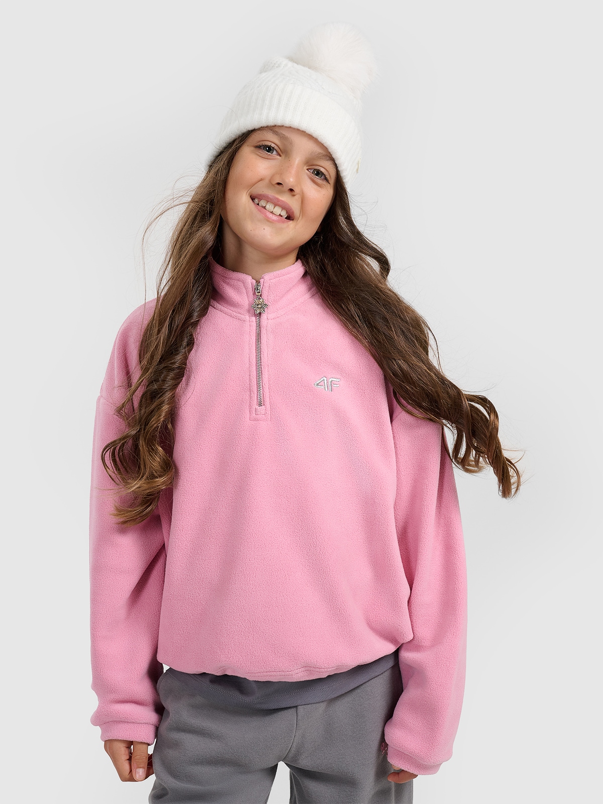 4F Polar oversize ze stójką dziewczęcy - różowy 158 (12-13 lat)