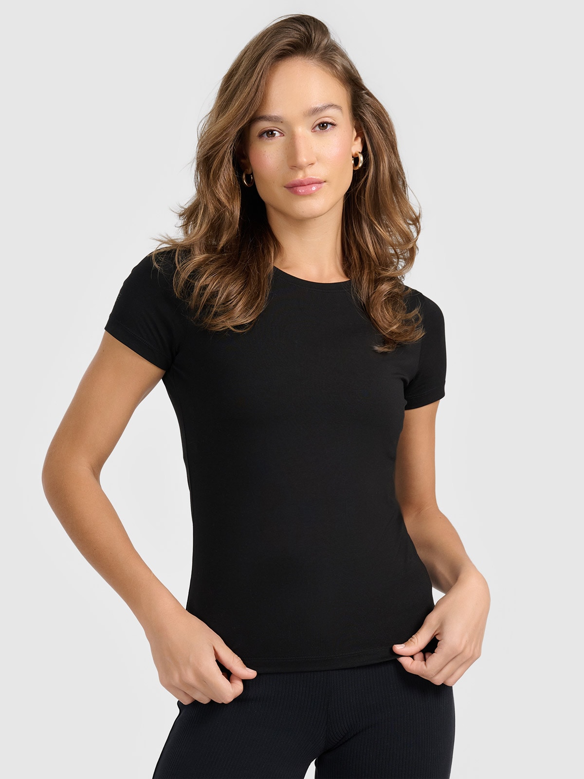 4F T-shirt slim gładki damski - czarny XXL