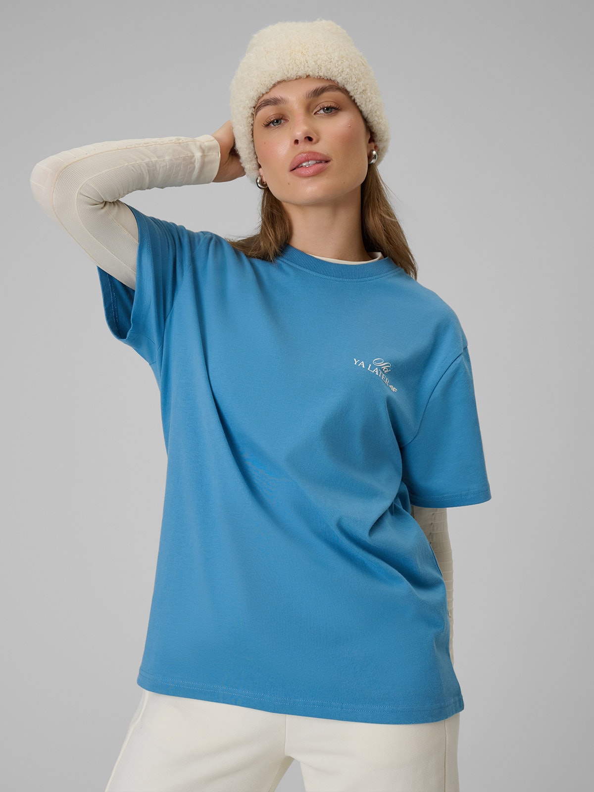 4F T-shirt loose z nadrukiem damski - granatowy S
