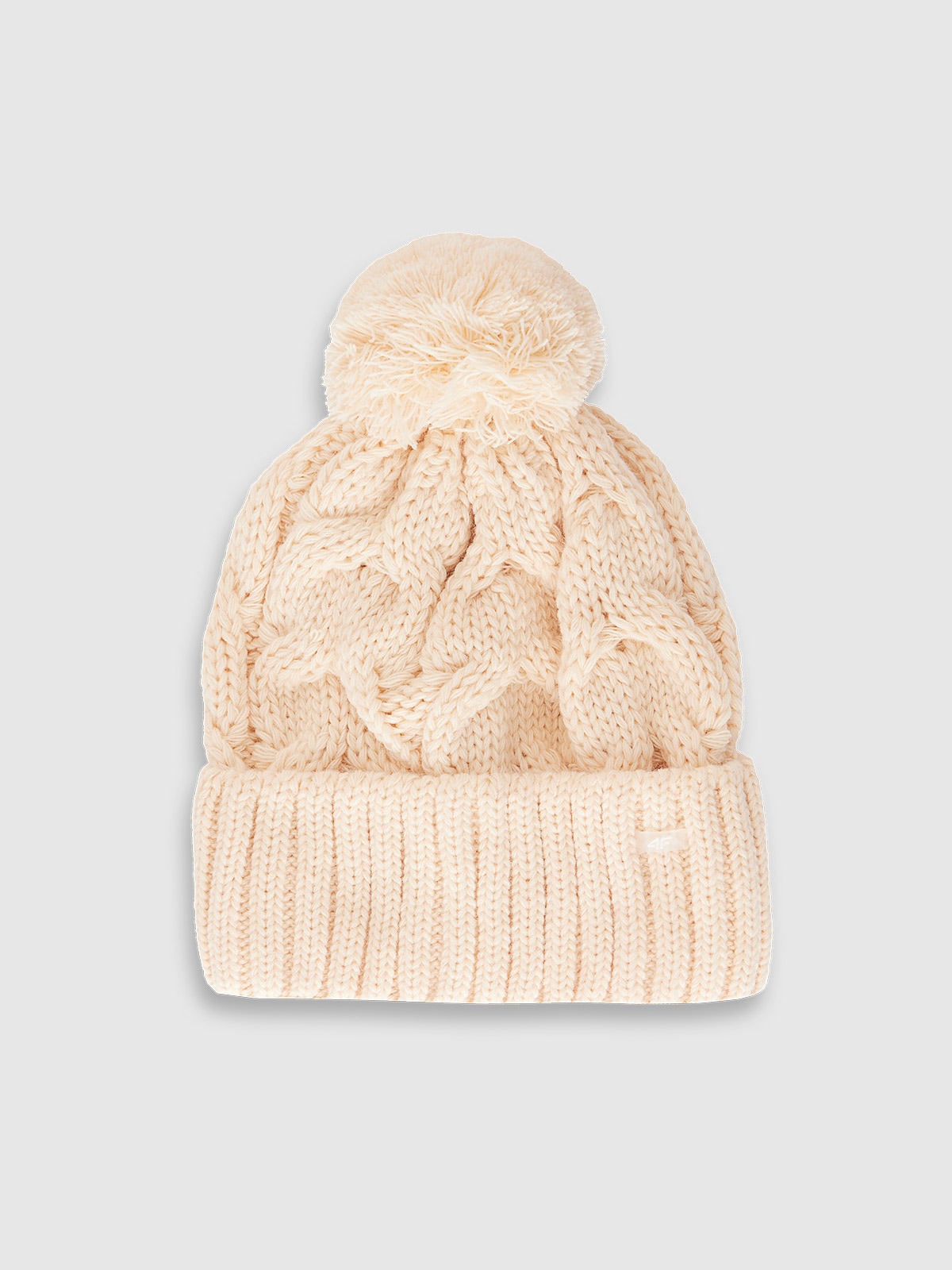 4F Czapka zimowa z dodatkiem wełny damska - beżowa S