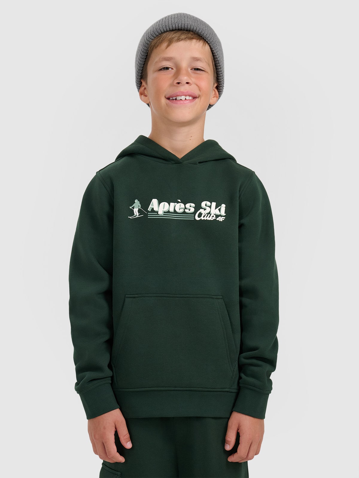 4F Bluza dresowa nierozpinana z kapturem chłopięca - zielona 164 (13-14 lat)