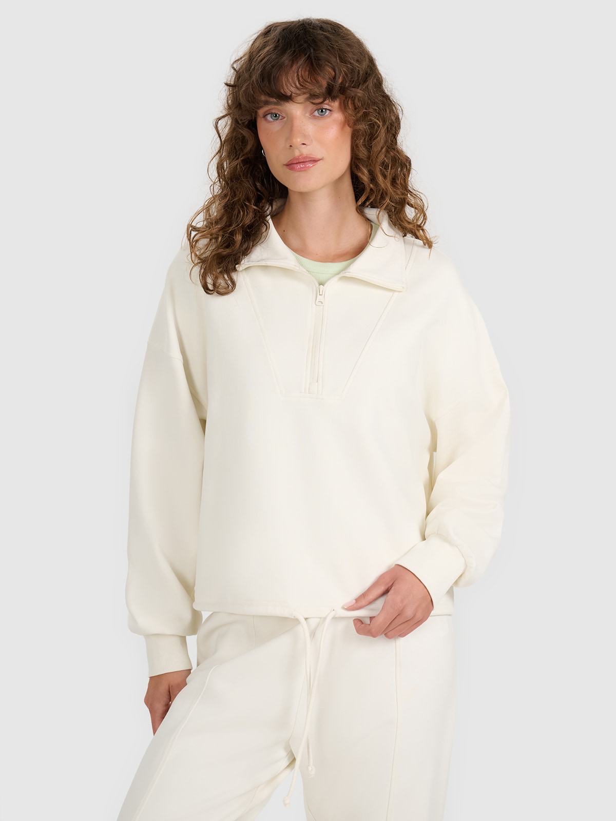 4F Bluza dresowa nierozpinana bez kaptura damska - beżowa XL