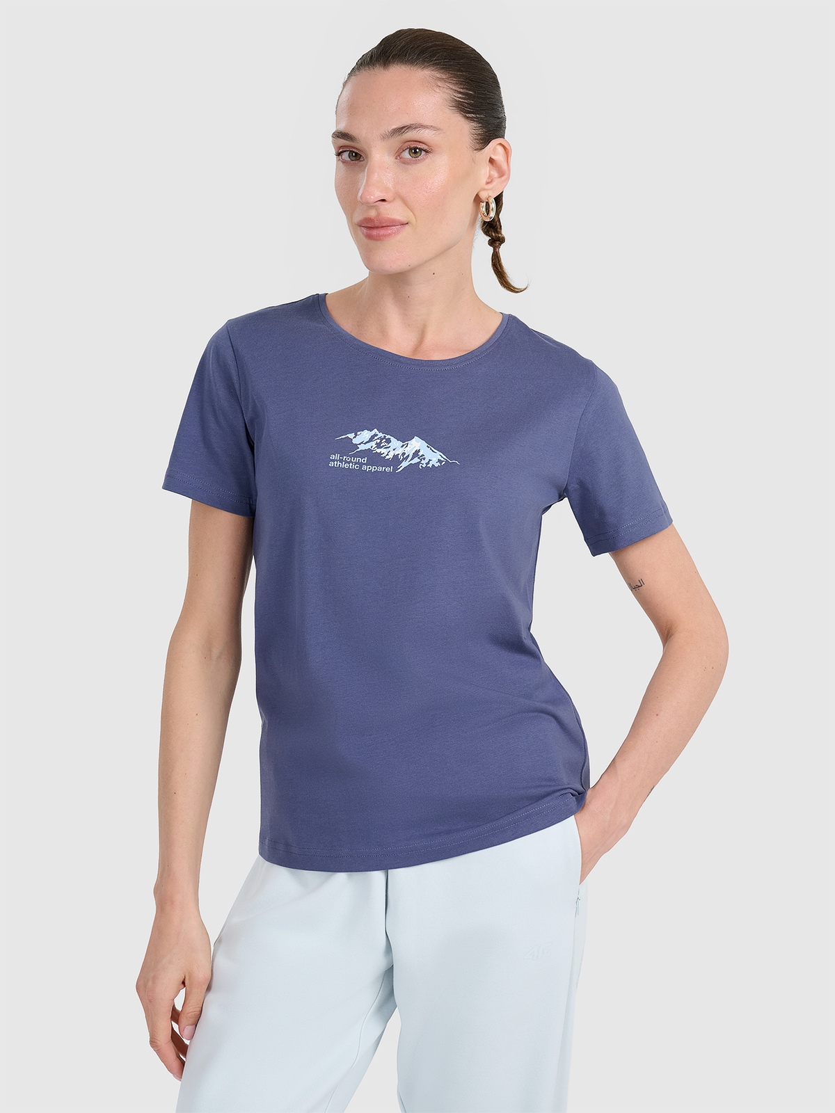 4F T-shirt regular z nadrukiem damski - granatowy S