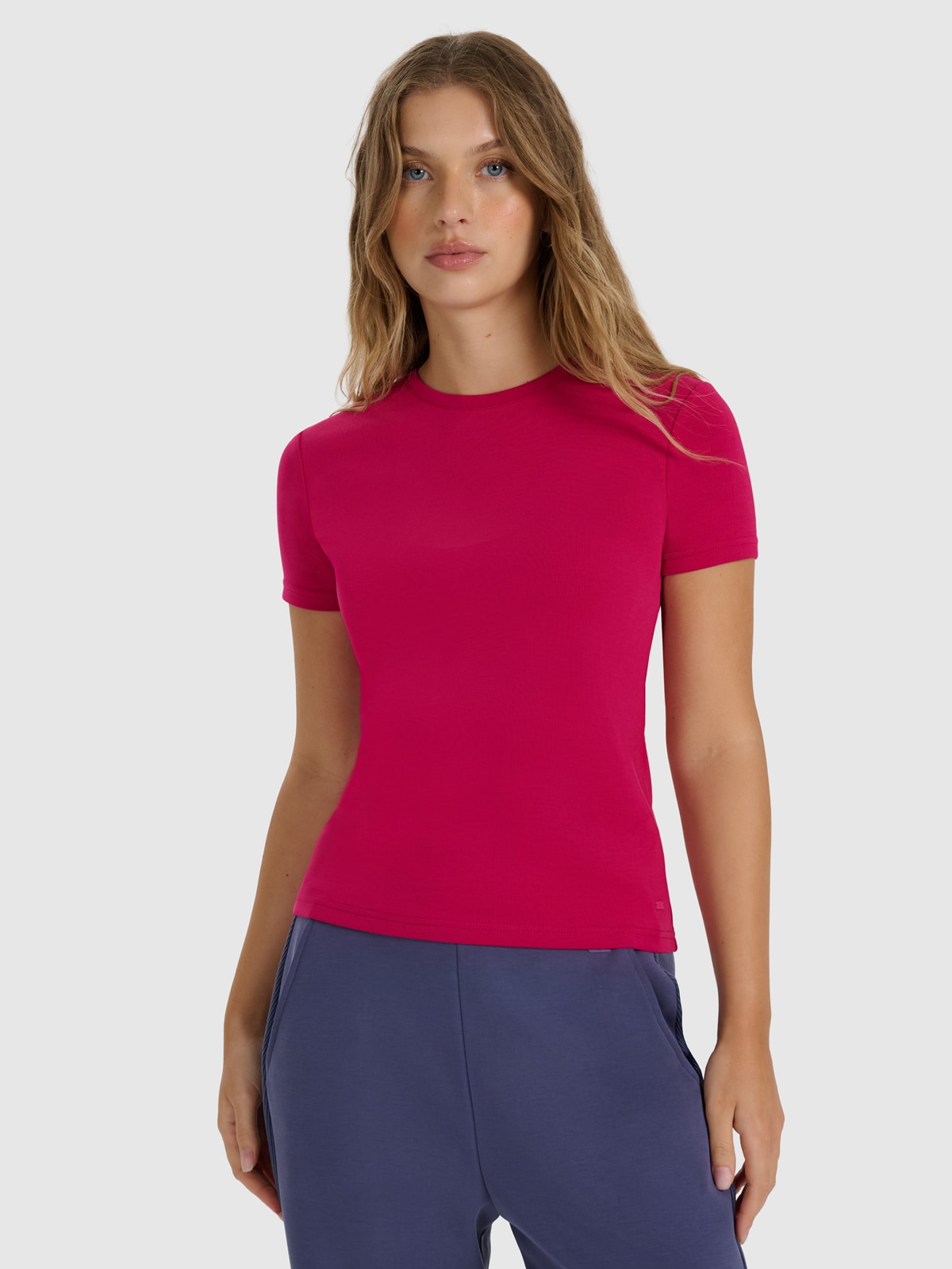 4F T-shirt z prążkowanej dzianiny z modalem damski - różowy L