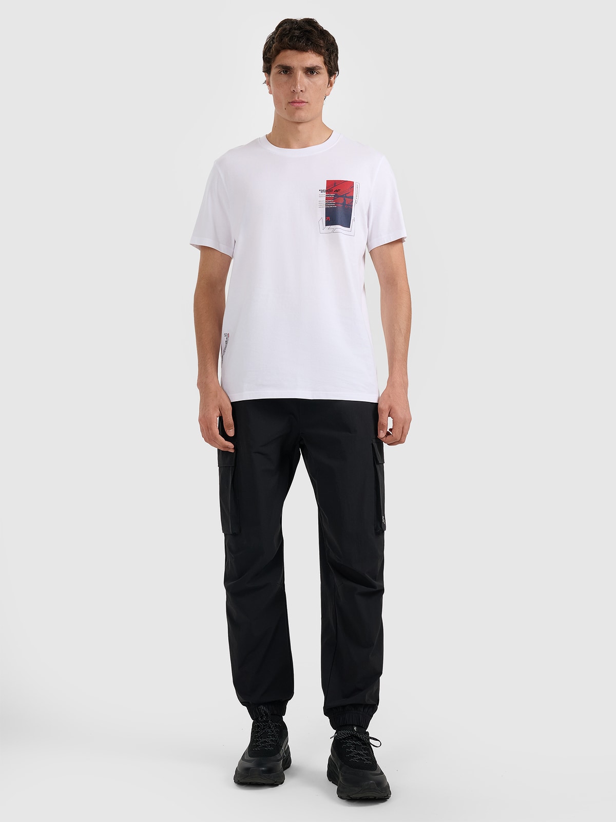 4F T-shirt regular z nadrukiem męski - biały L