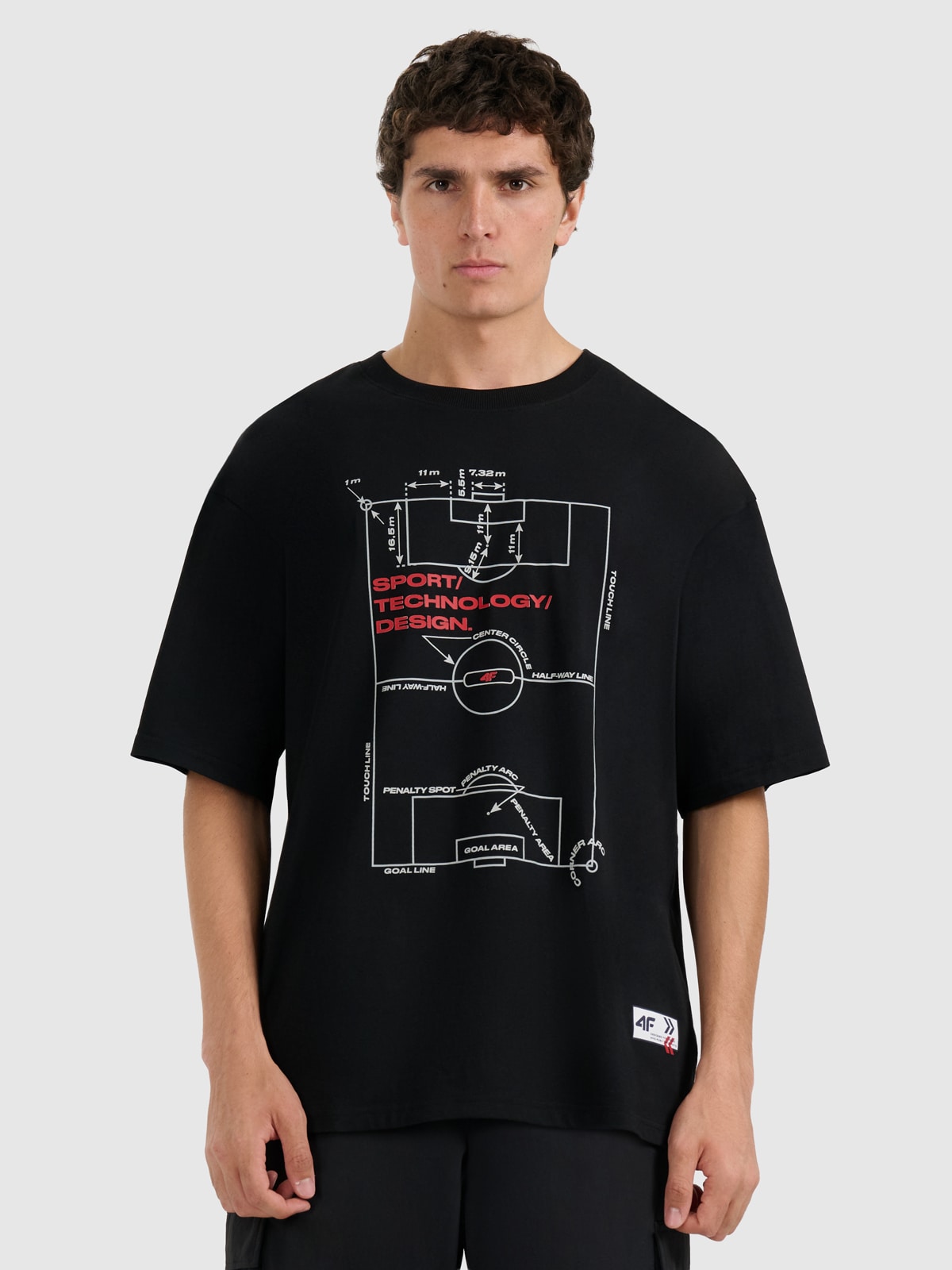 4F T-shirt oversize z nadrukiem męski - czarny L
