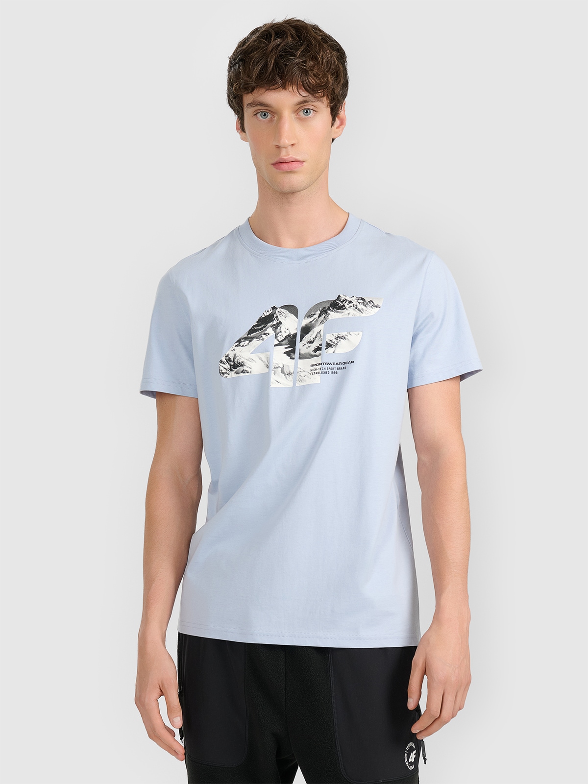 4F T-shirt regular z nadrukiem męski - niebieska XXL
