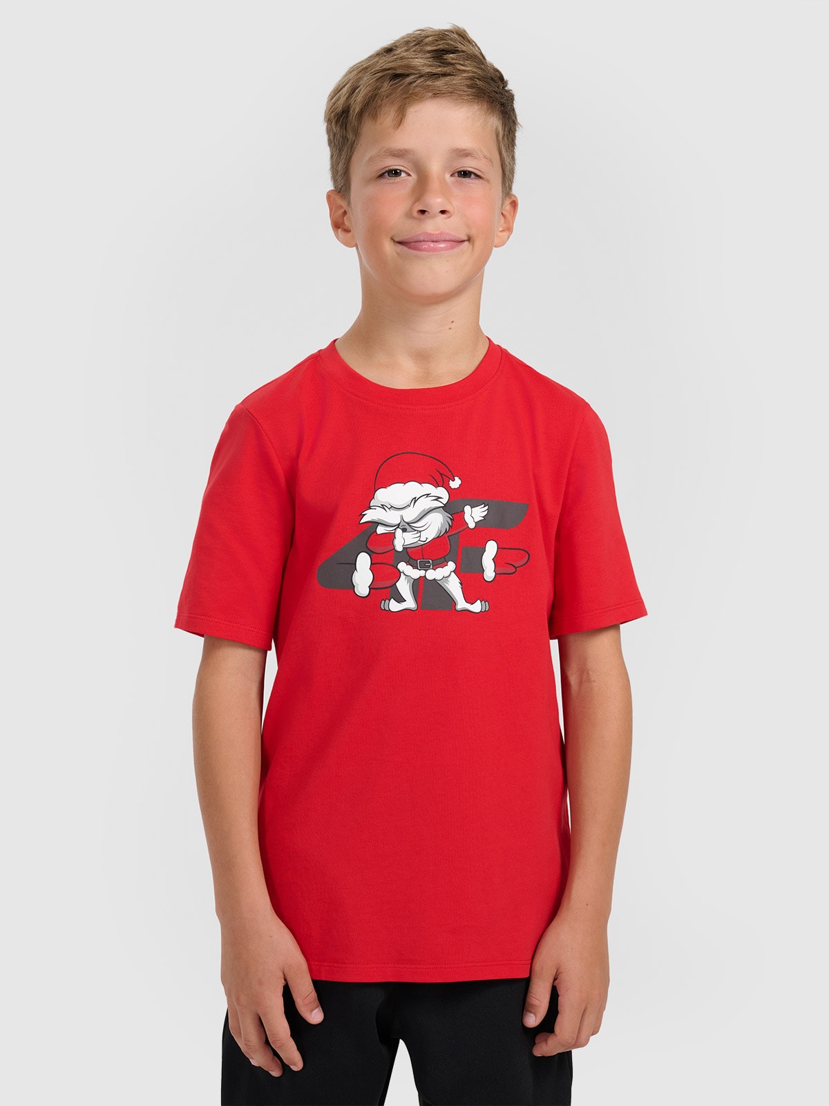 4F T-shirt regular z nadrukiem świątecznym chłopięcy - czerwony 164 (13-14 lat)