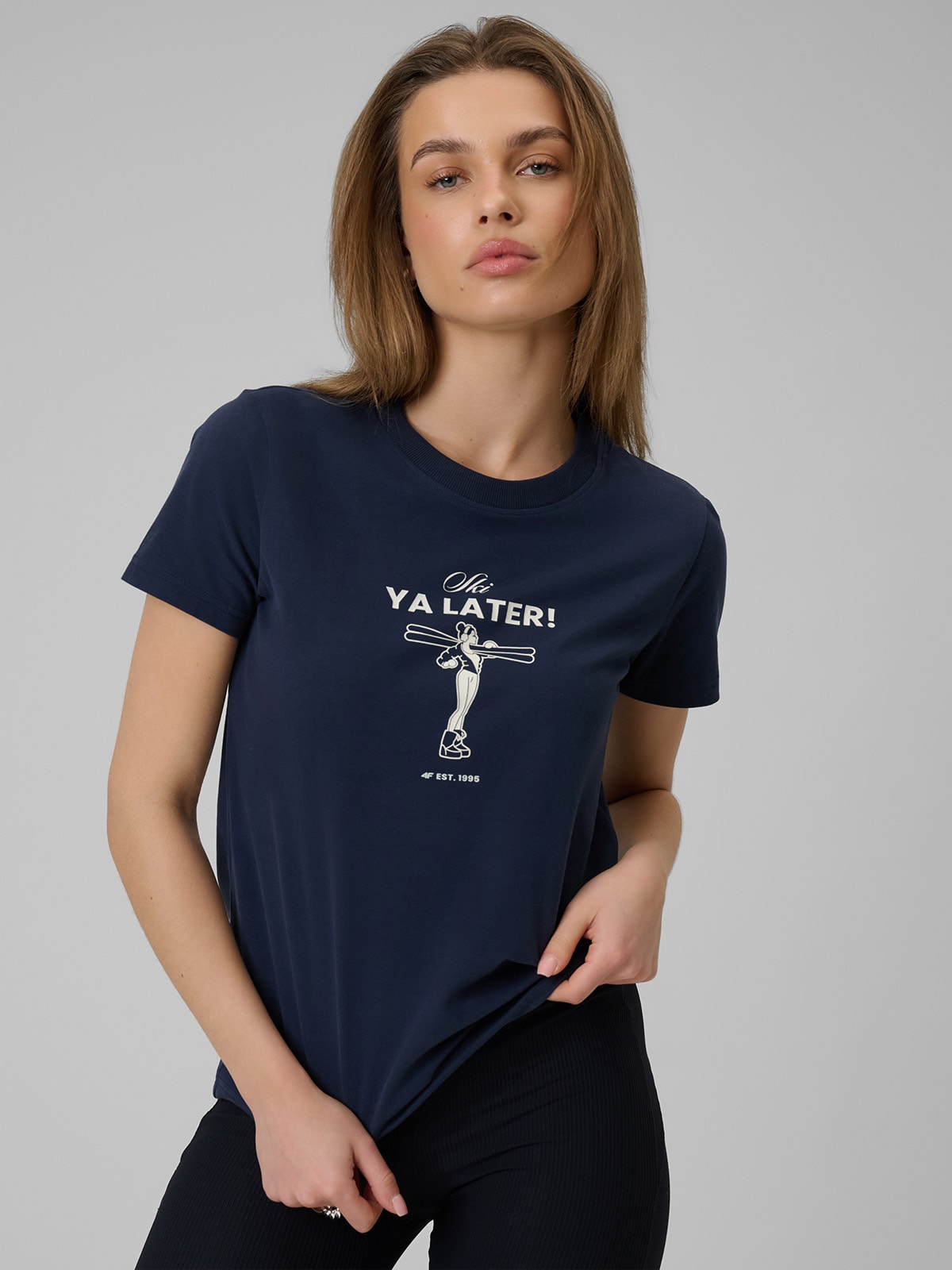 4F T-shirt regular z nadrukiem damski - granatowy XXL