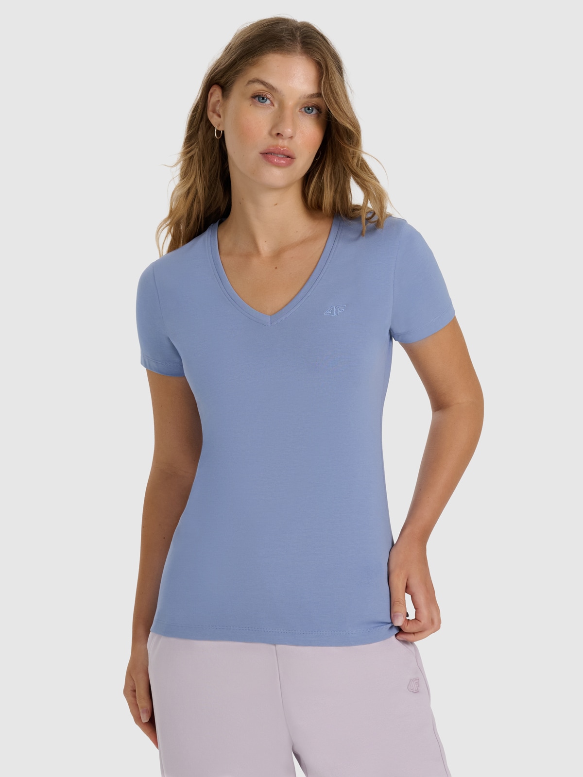 4F T-shirt slim gładki damski - granatowy S