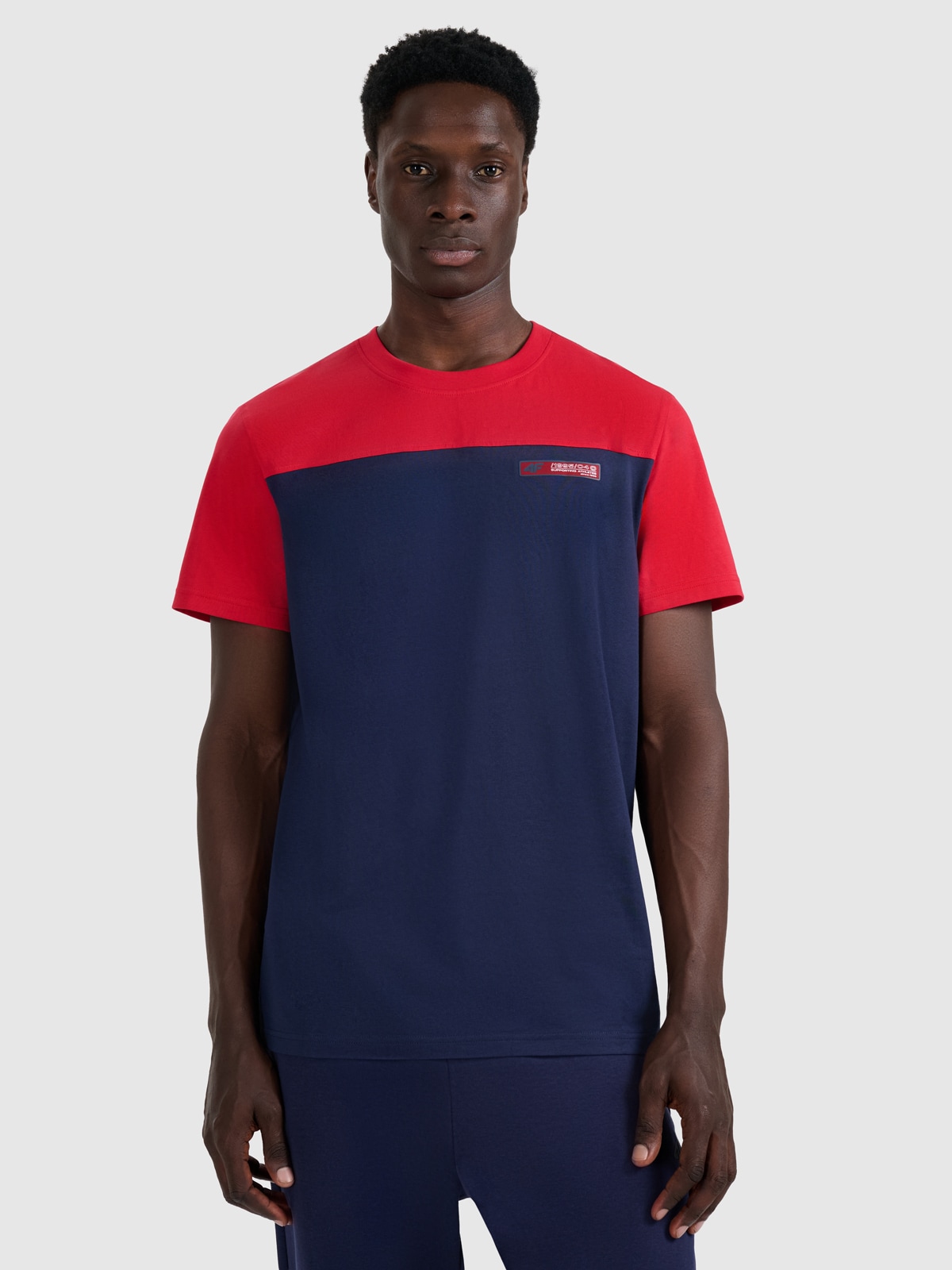 4F T-shirt regular z nadrukiem męski - granatowy L
