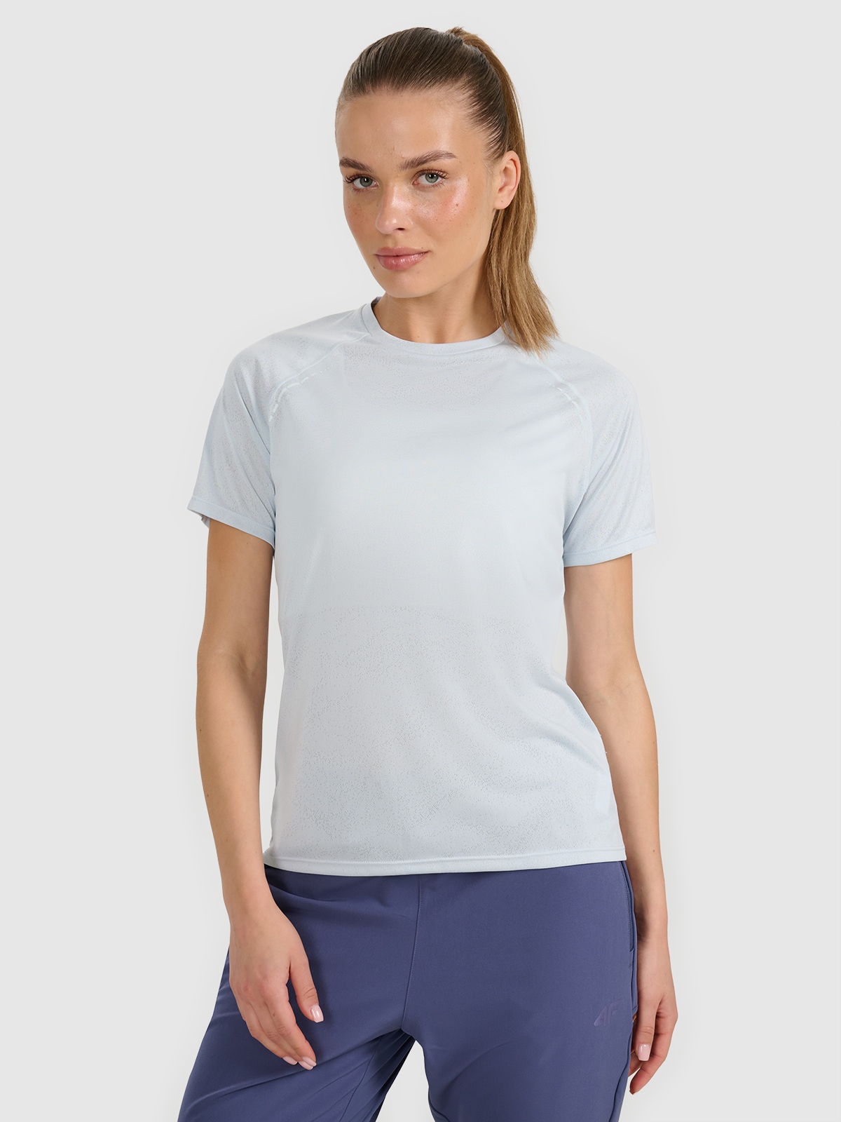 4F Koszulka do biegania regular szybkoschnąca damska - niebieska L