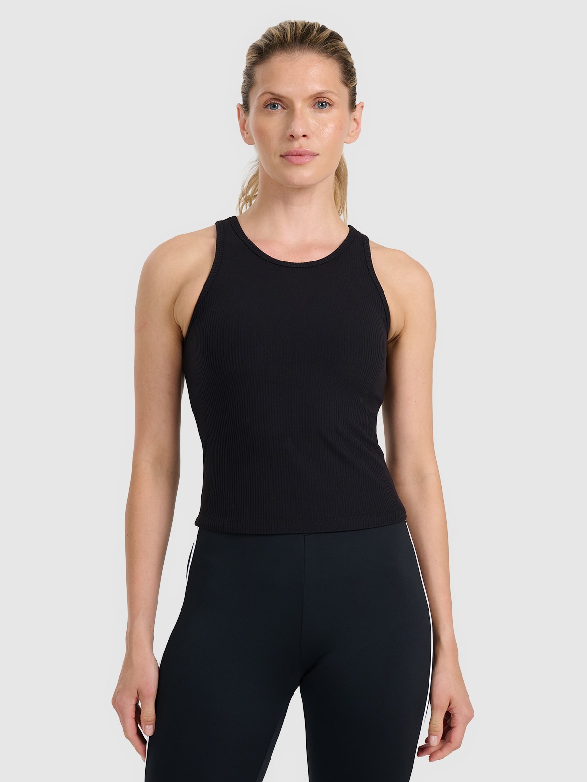 4F Top slim z prążkowanej dzianiny damski - czarny S