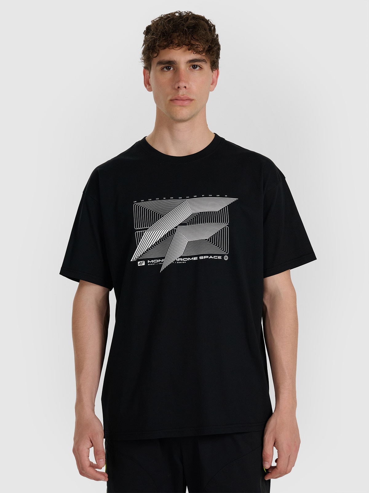 4F T-shirt regular z nadrukiem męski - czarny L