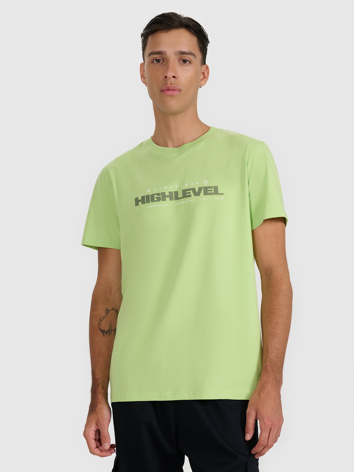 4F T-shirt regular z nadrukiem męski - zielony L