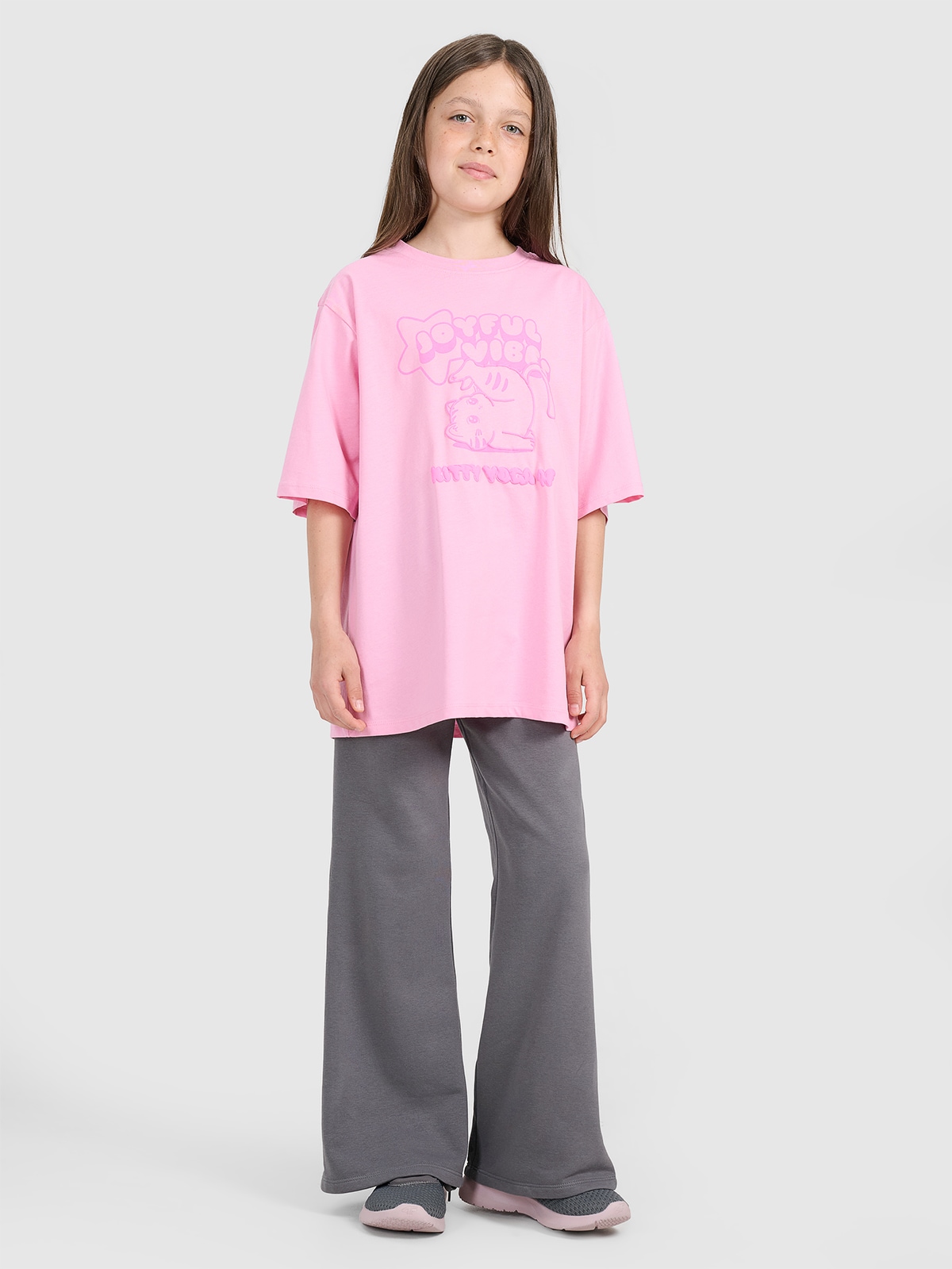 4F Spodnie dresowe z szerokimi nogawkami dziewczęce - szare 122 (6-7 lat)