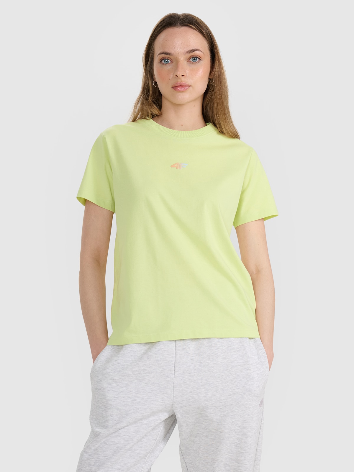 4F T-shirt oversize z nadrukiem damski - żółty L