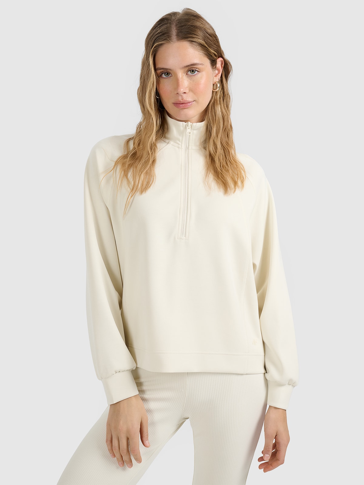 4F Bluza dresowa nierozpinana z modalem damska - beżowa XXL