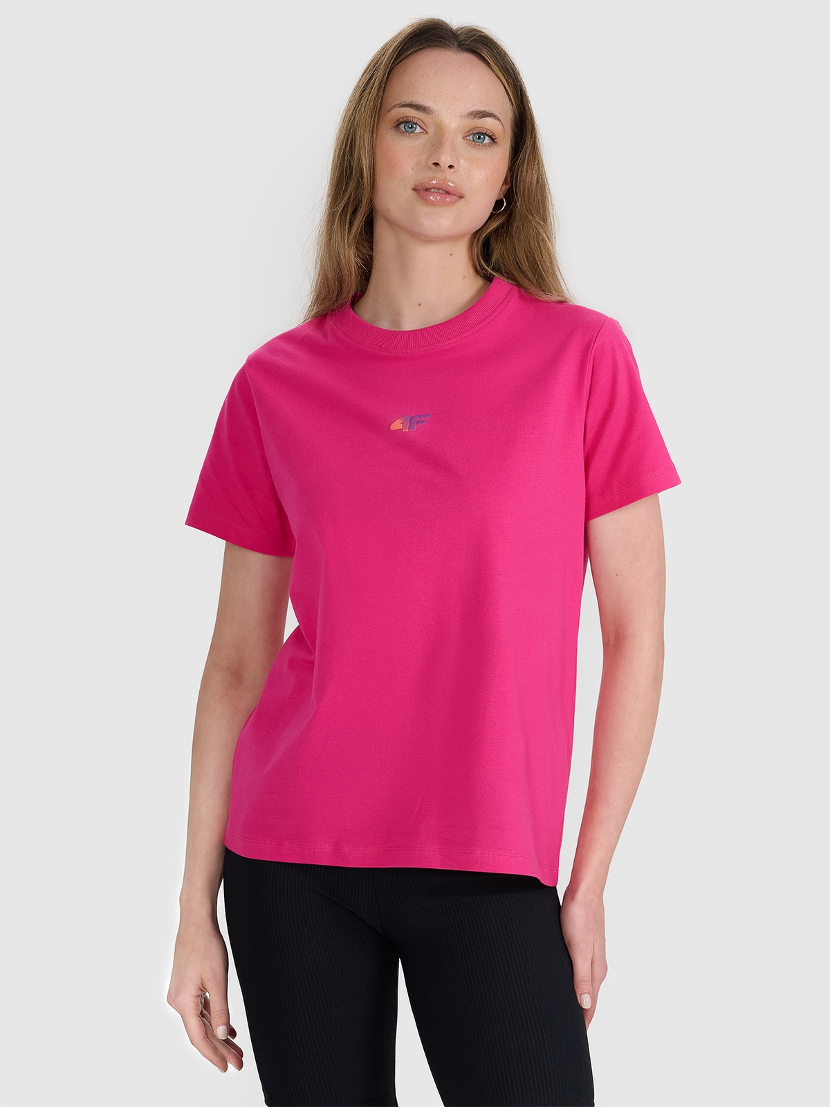 4F T-shirt oversize z nadrukiem damski - różowy S