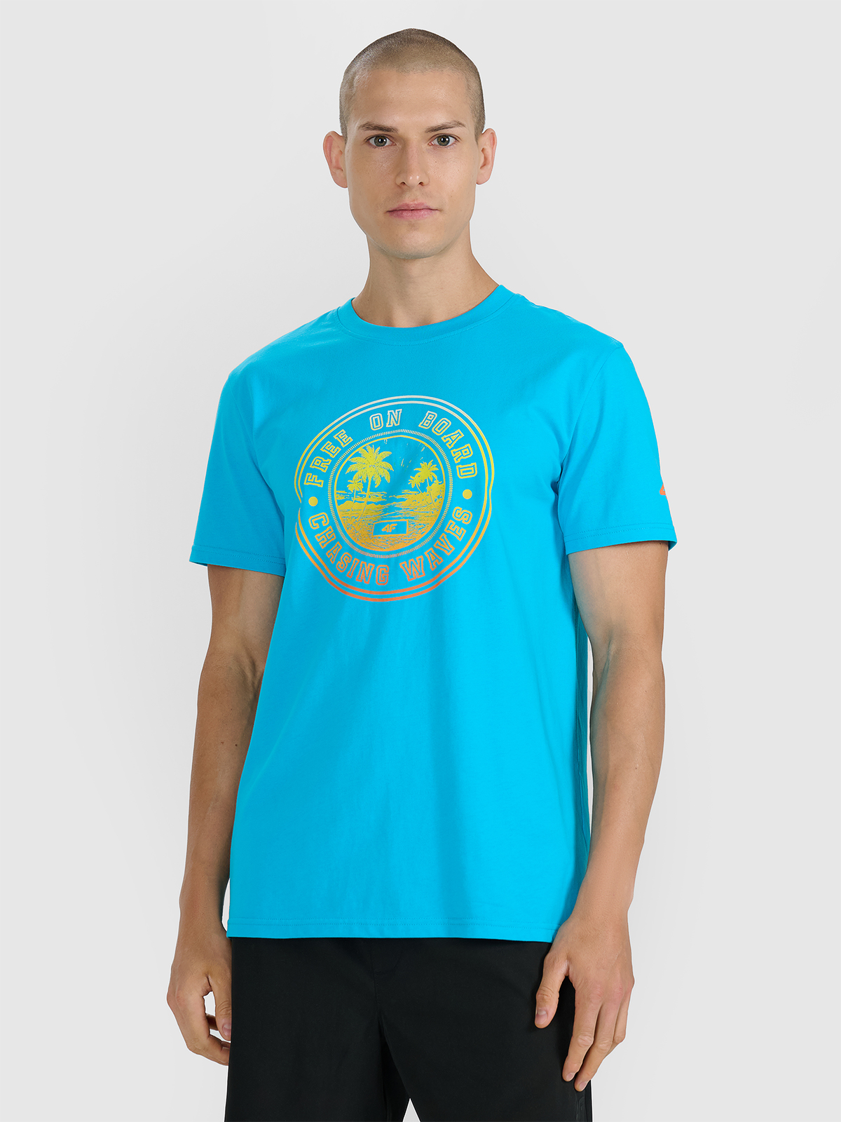 4F T-shirt regular z nadrukiem męski - niebieski L