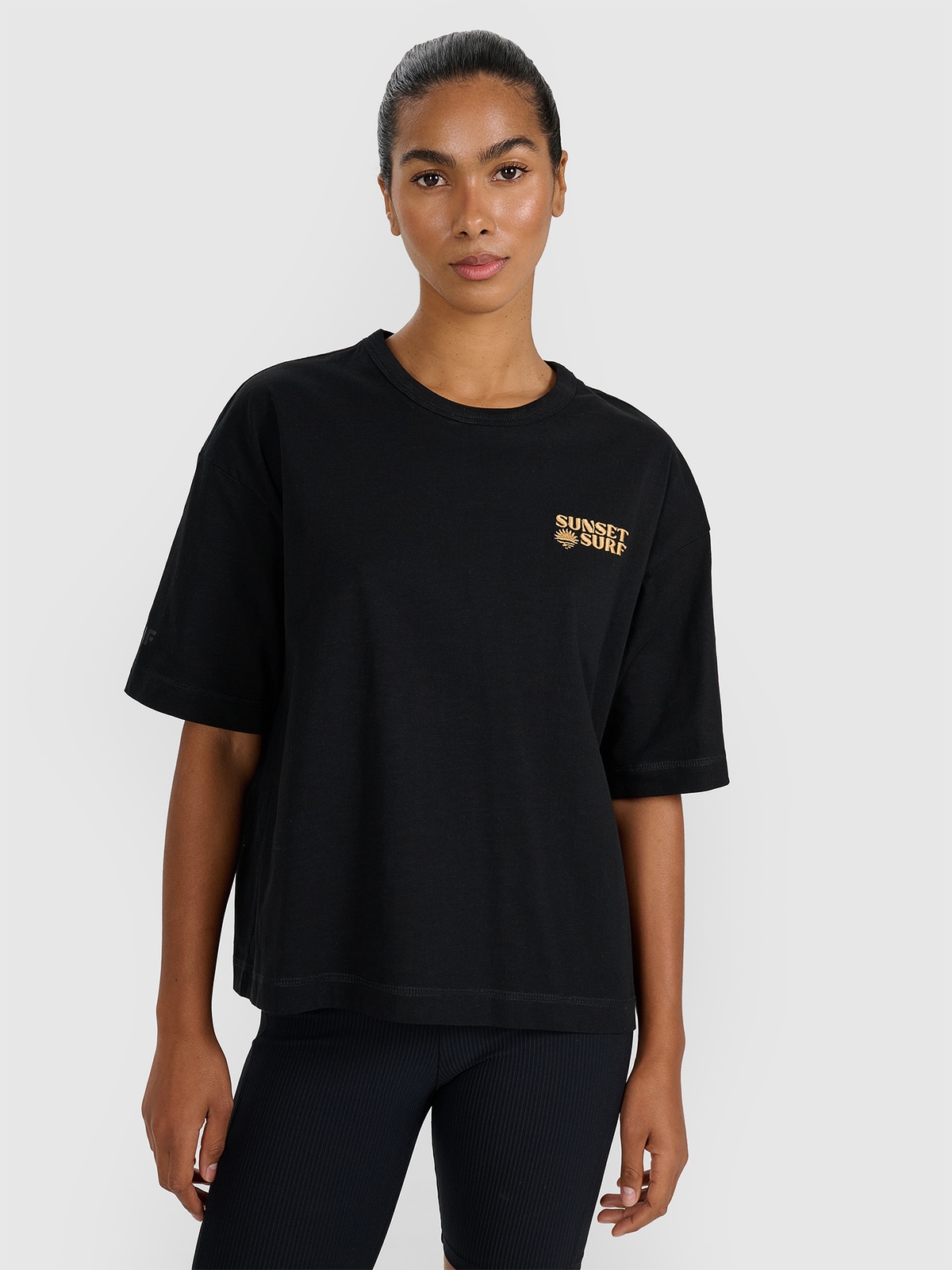 4F T-shirt oversize z nadrukiem damski - czarny XL