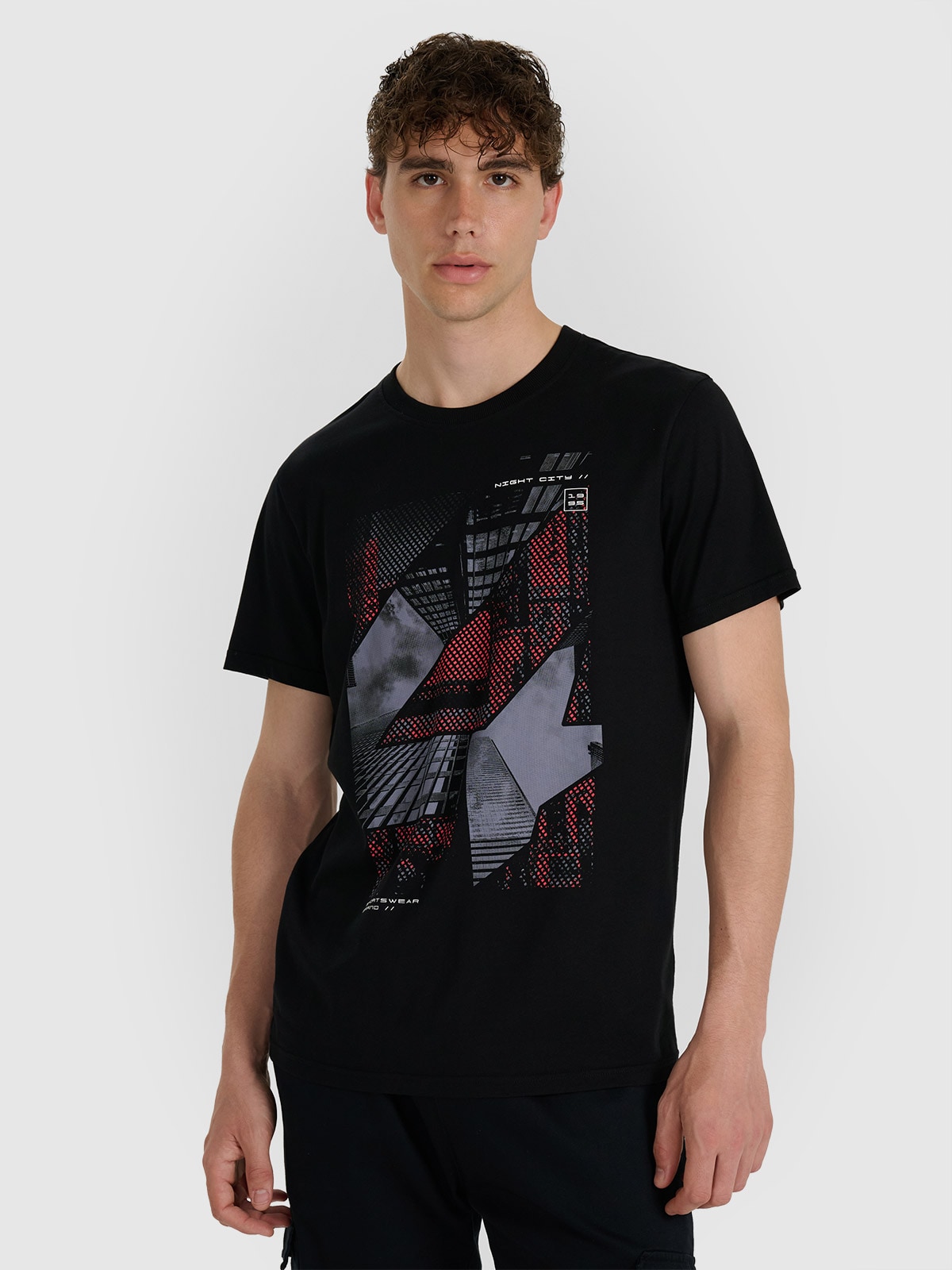 4F T-shirt regular z nadrukiem męski - czarny L