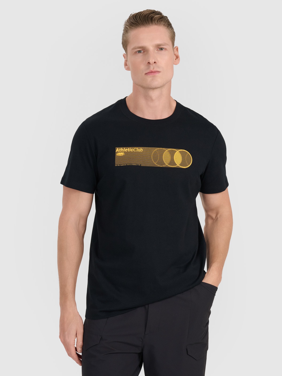 4F T-shirt regular z nadrukiem męski - czarny L