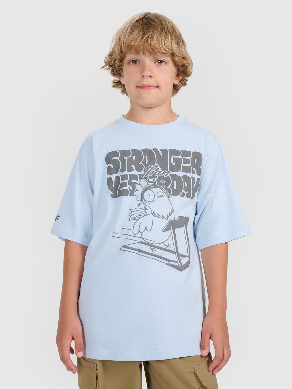 4F T-shirt oversize z nadrukiem chłopięcy - niebieski 122 (6-7 lat)